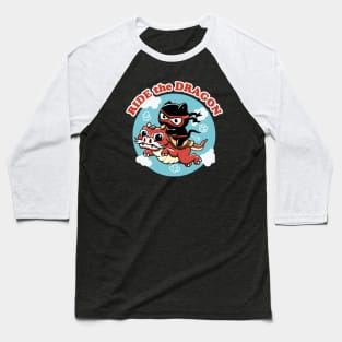 Ride The Dragon | Kawaii Ninja Cat Riding A Red Dragon Baseball T-Shirt